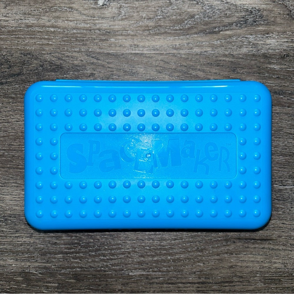 SPACEMAKER Vintage 90's Navy Blue Aqua Hard Pencil Box School Art 8x5x2 1994 USA